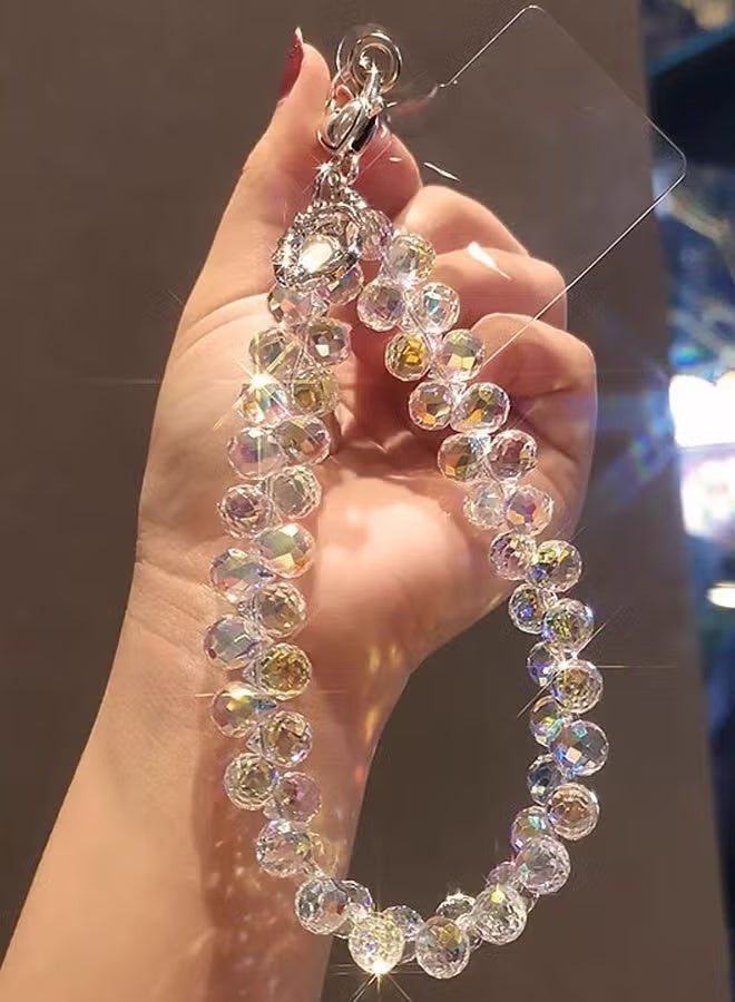 حزام جوال لليد بكريستال لامع – سلسلة خرز وميدالية مفاتيح للنساء مع رباط مانع للفقدان، تصميم براق - Image 1